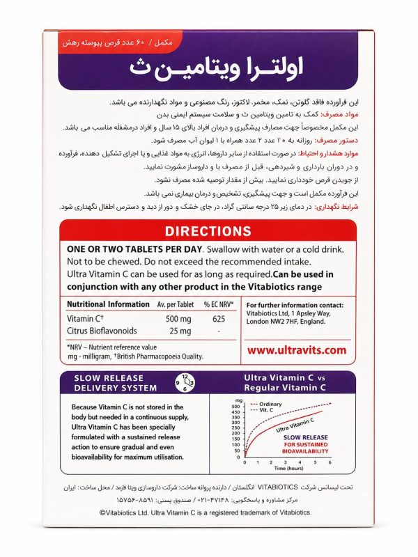 اولترا ویتامین C 500 میلی‌گرم ویتابیوتیکس قرص 60 عددی - Image 2