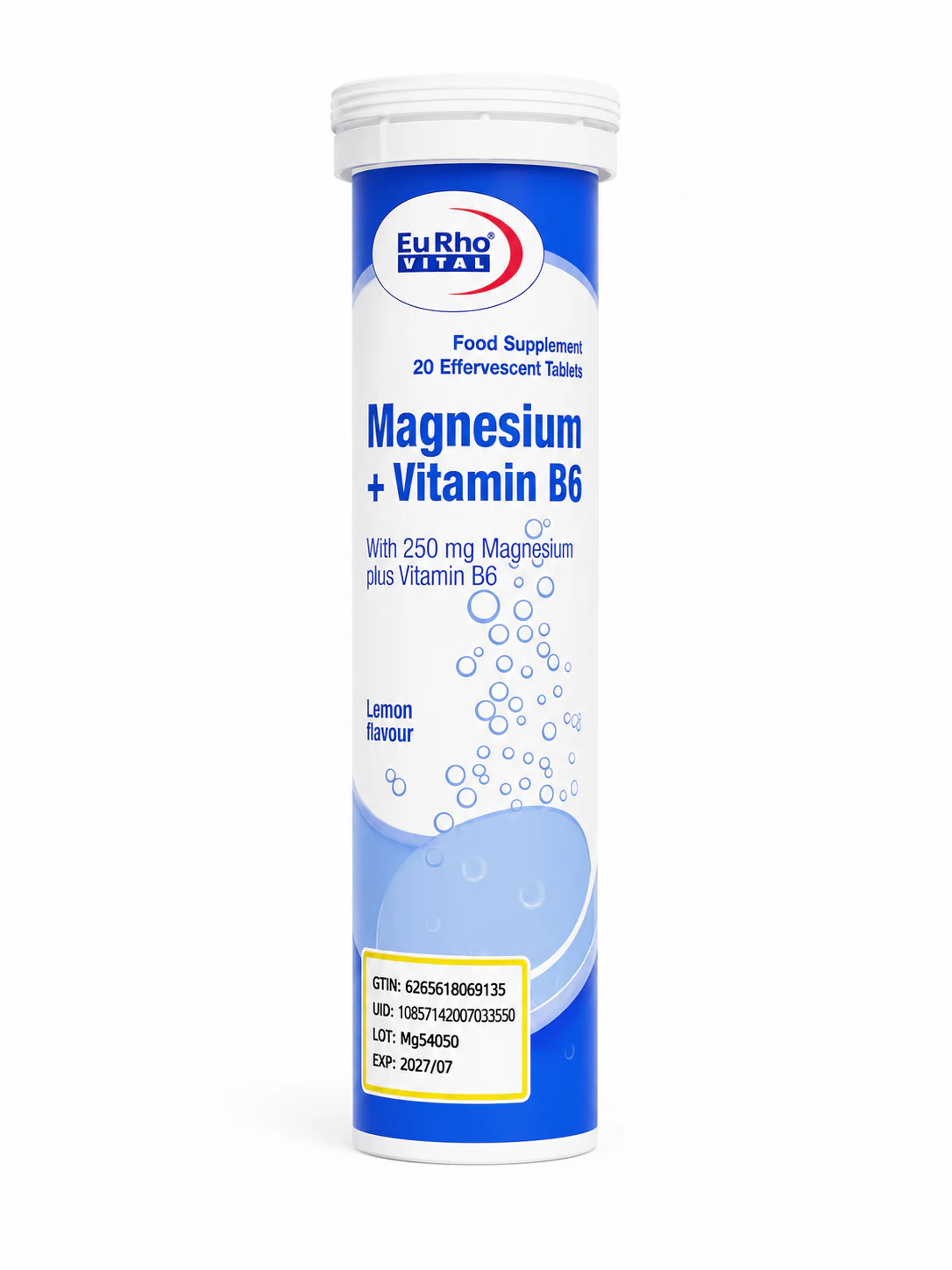 magnesium-b6-eurhovital-1 منیزیم پلاس ویتامین B6 یوروویتال قرص جوشان 20 عددی - Image 1